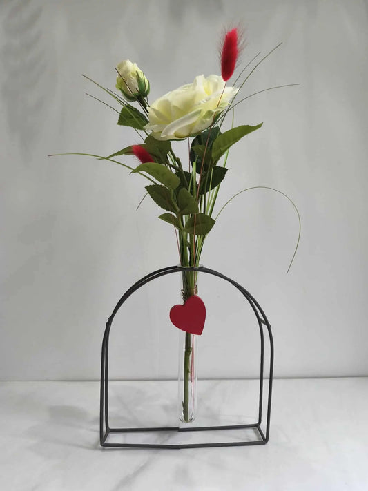 Soliflore rose artificielle blanche avec cœur rouge Passion style